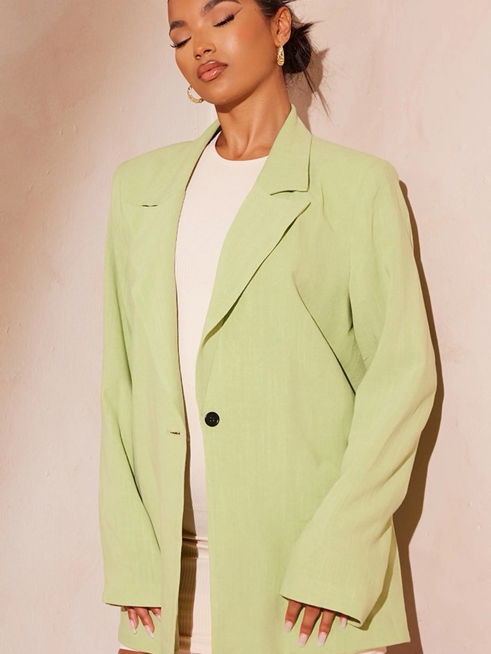 PrettyLittleThing Light Green Single-Button Blazer